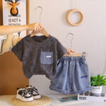 Kids Black T-Shirt and Denim Shorts Set