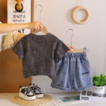 Kids Black T-Shirt and Denim Shorts Set - Image 2