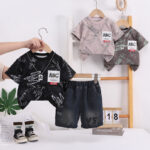 Kids Black Graphic T-Shirt and Denim Shorts Set - Image 2