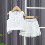 Girls White Eyelet Sleeveless Top and Shorts Set