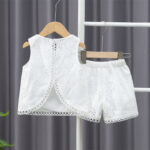 Girls White Eyelet Sleeveless Top and Shorts Set - Image 2