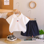 Kids White Polo Shirt and Navy Shorts Set