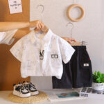 Boys White Shirt and Black Shorts Set