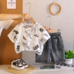 Kids Graphic T-Shirt and Denim Shorts Set