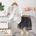Kids Black and White T-Shirt and Shorts Set - Image 2