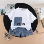 Kids White T-Shirt and Denim Shorts Set
