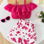 Girls Pink Ruffle Top and Floral Shorts Set