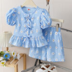 Girls Blue Gingham Daisy Two Piece Set