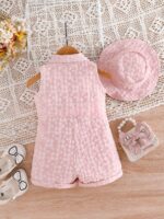 Baby Girls Pink Floral Romper and Hat Set - Image 2