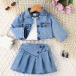 Girls Blue Denim Jacket and Skirt Set