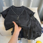 Black Washed T-Shirt and Shorts Set