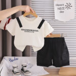 Kids White T-Shirt and Black Shorts Set