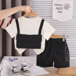 Kids White T-Shirt and Black Shorts Set - Image 2