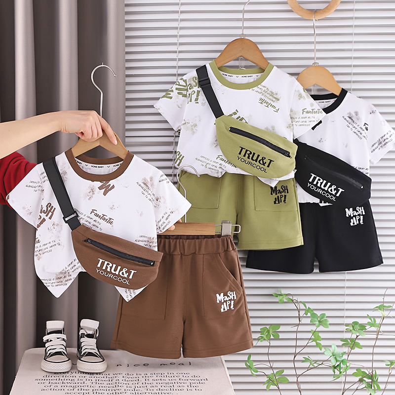 N299-176-177-3.jpg Kids Graphic T-Shirt Shorts and Waist Bag Set - Image 1