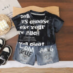 Kids Graffiti Print T-Shirt and Denim Shorts Set - Image 2