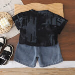 Kids Graffiti Print T-Shirt and Denim Shorts Set - Image 4