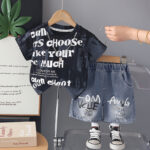Kids Graffiti Print T-Shirt and Denim Shorts Set