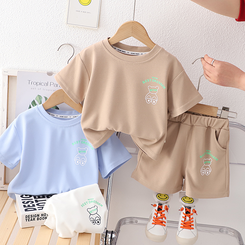 N299-221-2.jpg Kids Cartoon Bear T-Shirt and Shorts Set - Image 1