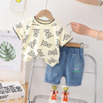 Kids Bear Print T-Shirt and Denim Shorts Set - Image 2