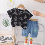 Kids Bear Print T-Shirt and Denim Shorts Set - Image 3