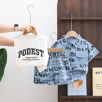 Kids Denim Letter Print Shirt and Shorts Set - Image 3