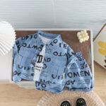 Kids Denim Letter Print Shirt and Shorts Set - Image 4