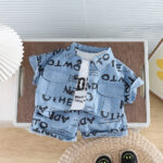 Kids Denim Letter Print Shirt and Shorts Set