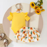 Baby Girl Yellow Sunflower Outfit Set - Image 2
