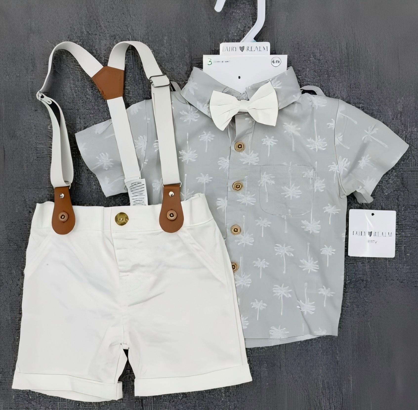 N306-382.jpg Boys Palm Print Shirt With Shorts Set - Image 1
