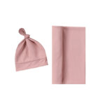Ribbed Newborn Swaddle Blanket and Hat Set - Image 2