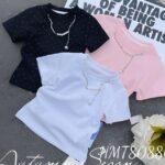 Short Sleeve T-Shirts With Necklace Set