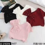 Girls Pearl Bow Short Sleeve Tops
