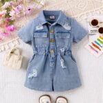 Toddler Girls Distressed Denim Romper
