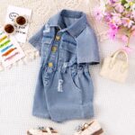 Toddler Girls Distressed Denim Romper - Image 3