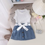 Toddler Ruffle Top and Denim Skirt Set - Image 2