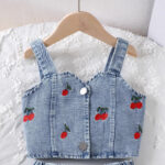 Girls Denim Cherry Embroidered Skirt Set - Image 2