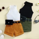 Girls Ribbed Halter Top and Shorts Set