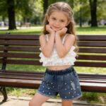 Girls Ruffle Crop Top and Pearl Denim Shorts Set - Image 5