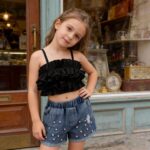 Girls Ruffle Crop Top and Pearl Denim Shorts Set - Image 6