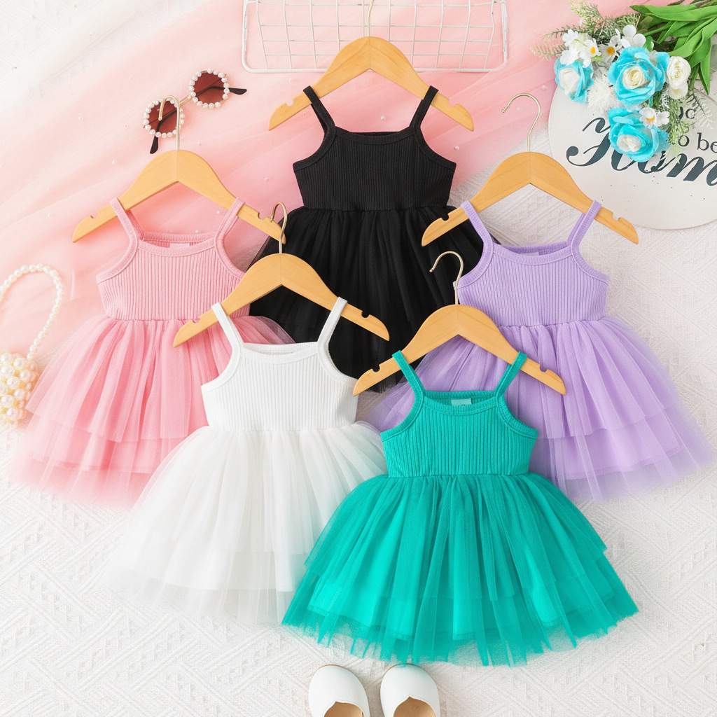 SG-2602069-1.jpg Girls Sleeveless Tulle Layered Dresses - Image 1