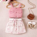 Girls Pink Top and Floral Skirt Set