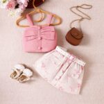 Girls Pink Top and Floral Skirt Set - Image 2