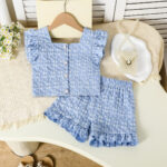Girls Blue Floral Ruffle Two Piece Set - Image 2