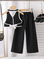 Girls Black Vest and Pants Set - Image 2