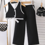 Girls Black Vest and Pants Set