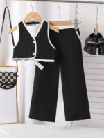 Girls Black Vest and Pants Set