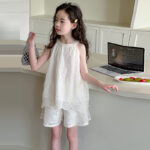 Girls White Lace Sleeveless Top and Shorts Set