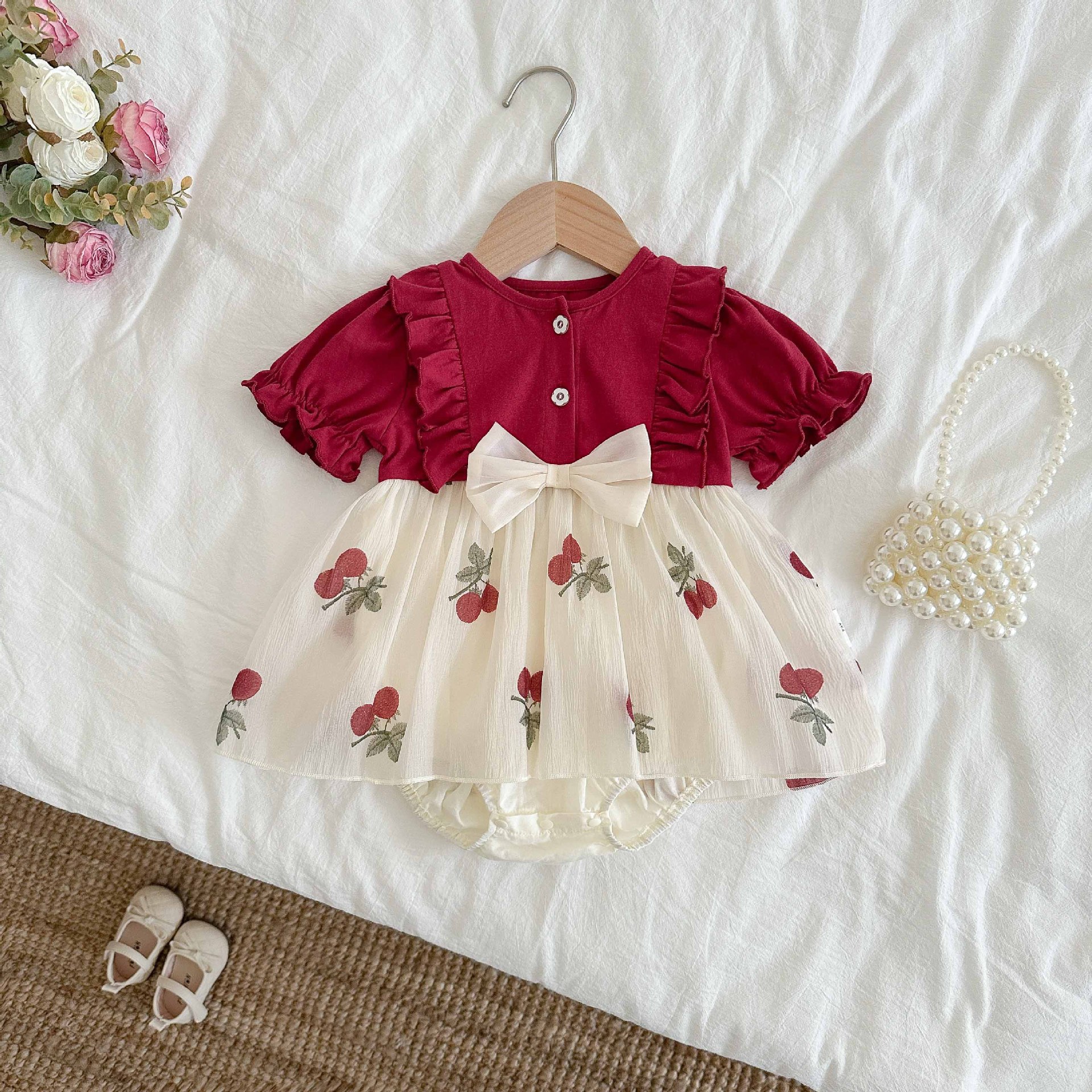 TM-2603125-6.jpg Baby Cherry Print Dress With Bow - Image 1
