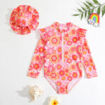 Girls Floral Long Sleeve Swimsuit Set - Image 11