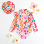 Girls Floral Long Sleeve Swimsuit Set - Image 10